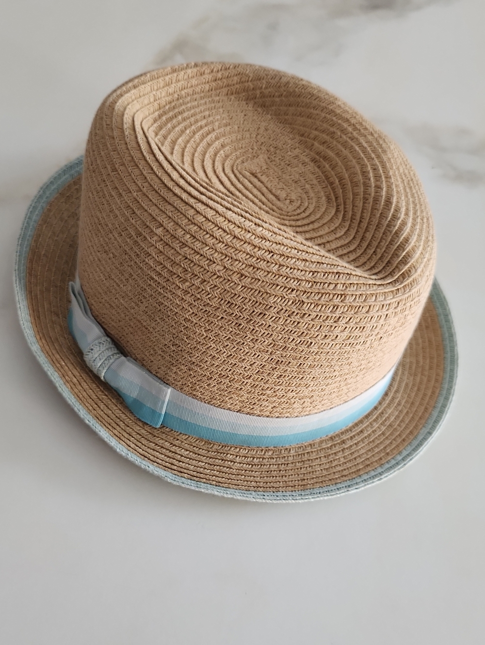 Straw Fedora Hat with Light Blue Trim